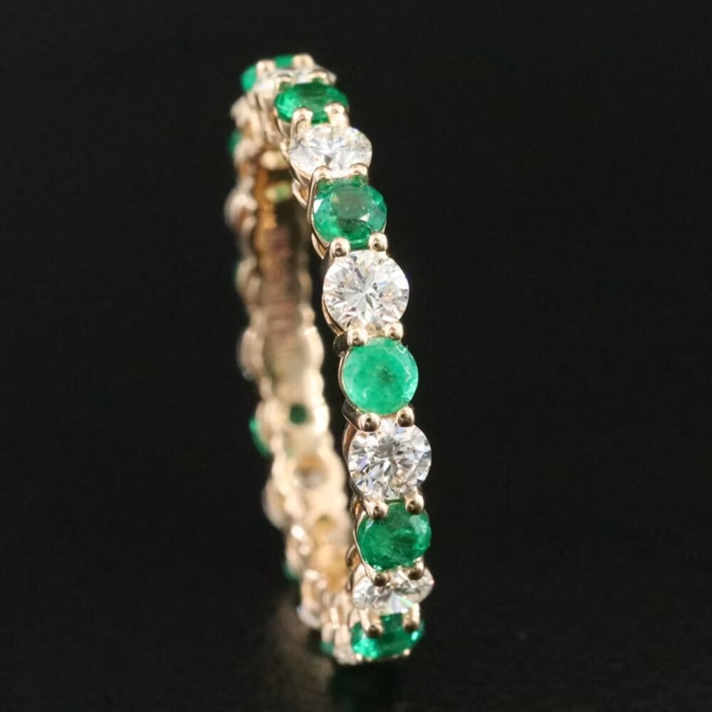 14K Emerald and 1.21 CTW Diamond Eternity Band